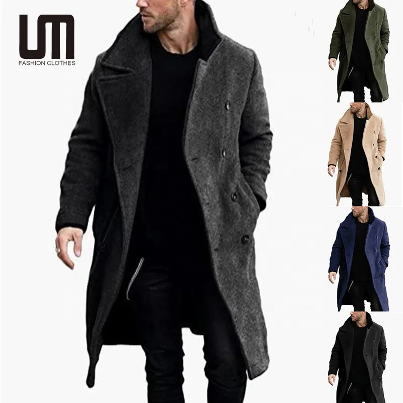 Liu Ming Fashion Winter New Product Men Clothes Solid Color Long Sleeve Double Buttons Jacket Outerwear Trench Coat