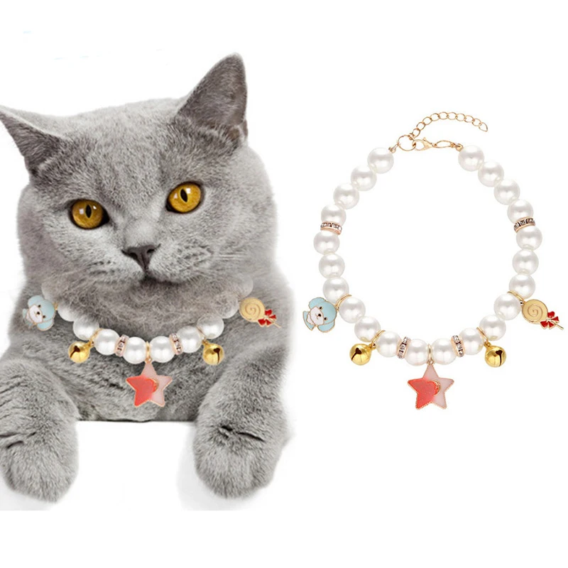 

Pet Cat Pearl Necklace With Bell Crown Star Sailboat Cute Pet Jewelry Collar For Puppy Kitten Pet Supplies, Picture