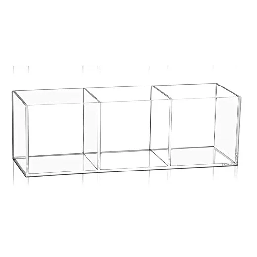 

Acrylic Cube Compartment Organizer 3 Section Clear Acrylic Pencil Holder Drawer Organizer for Office Kitchen Bathroom Storage