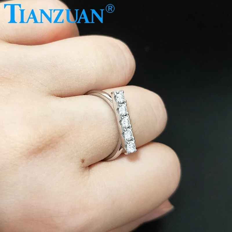 

3mm white moissanite 925 Silver five stones one Line up moissanite eternity band rings for ladies, Df color