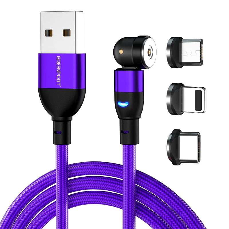 

New design 540 degree full rotation Charging Cable Mobile Phone Jacket Usb Status Nylon Material USB cabel