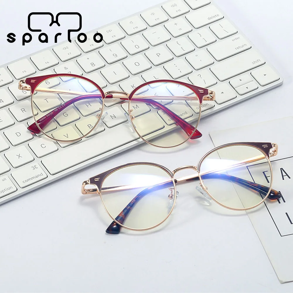 

Sparloo 2201 Women Round Retro Eye Wear Glasses Optical Frames Metal Optical Anti Blue Light Blocking Glasses Frame