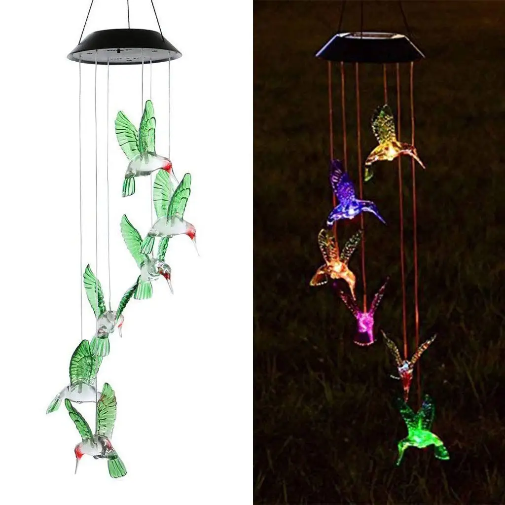 

Solar Hummingbird Wind Chime, Color Changing Mobile LED Solar Wind Chime Outdoor Hanging Patio Light, Porch, Deck, Garden