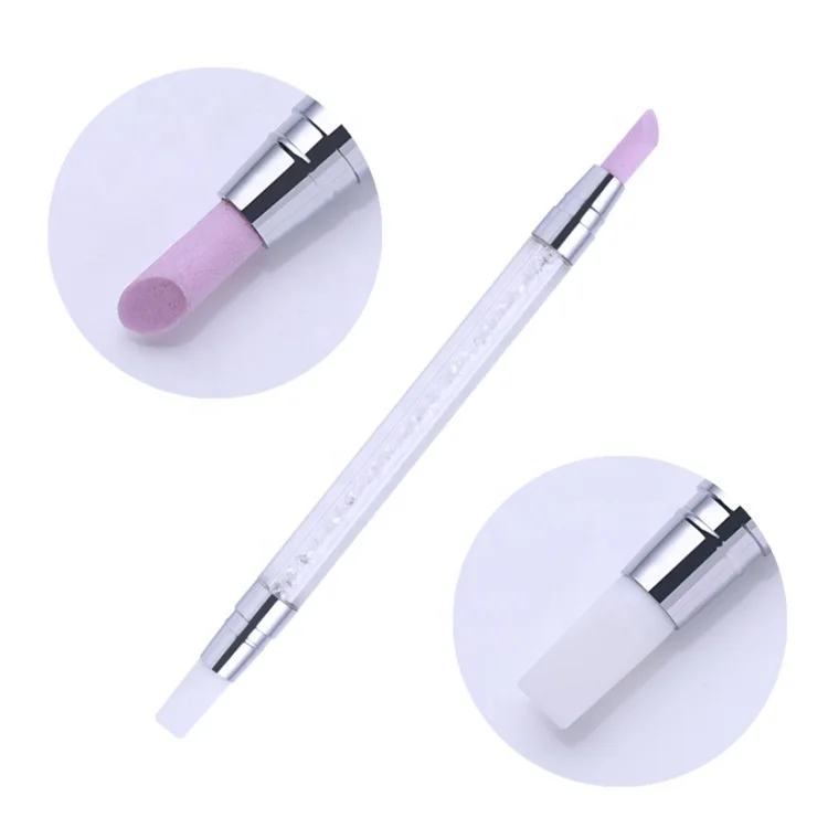 

Plastic double sides nail art silicone pen polish gel drawing painting rubber cuticle pushers tool for wholesale, White