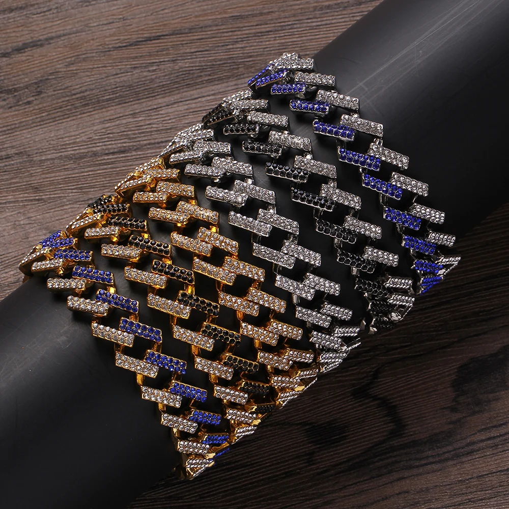 

AB007 15mm 21cm Alloy Bracelet Hip Hop Men Crystal Cuban Bracelet Bangle Bling Bling