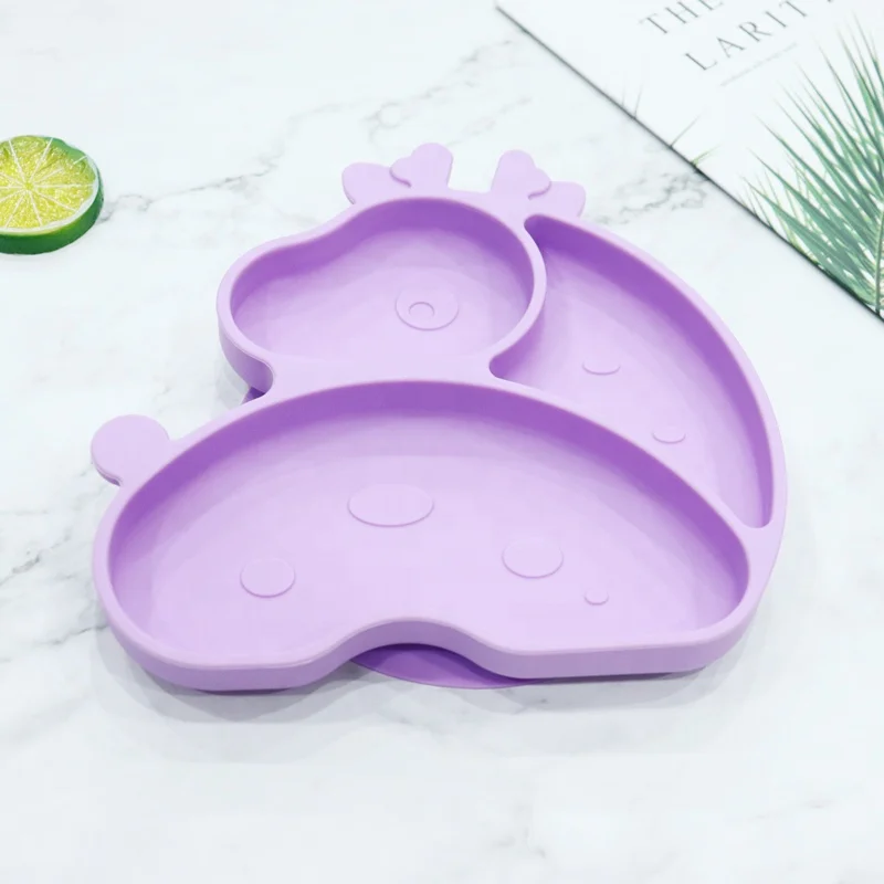 

Heatproof Washable Eco-friendly Silicone Rubber Plate Custom Silicone Baby Plates With Suction, Purple, grenn, gray, blue, red, sky blue