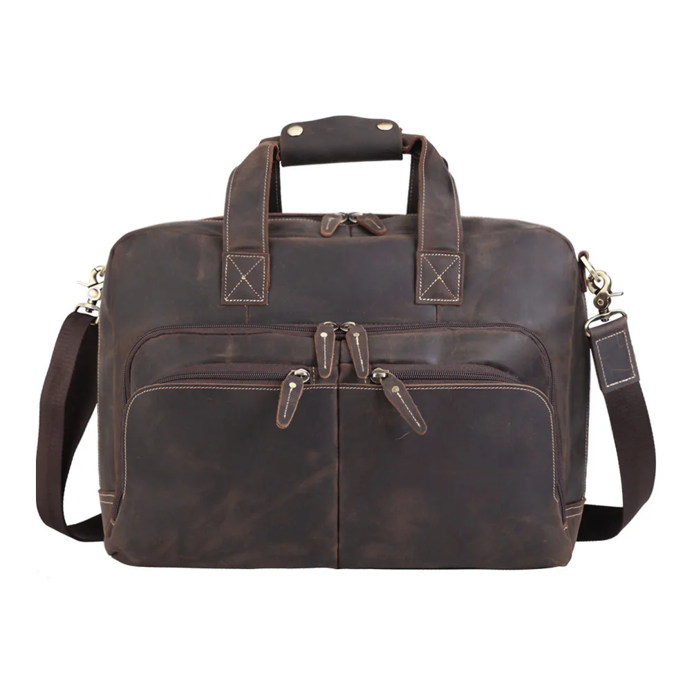 

ODM High Quality Men Vintage Style Business Crazy Horse Genuine Leather Travel Laptop Briefcase For Men, Customized color