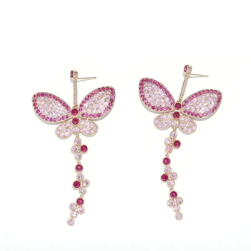 

Pink Dragonfly Women Earrings Gold Stud Luxury Fashion Earrings, As photo