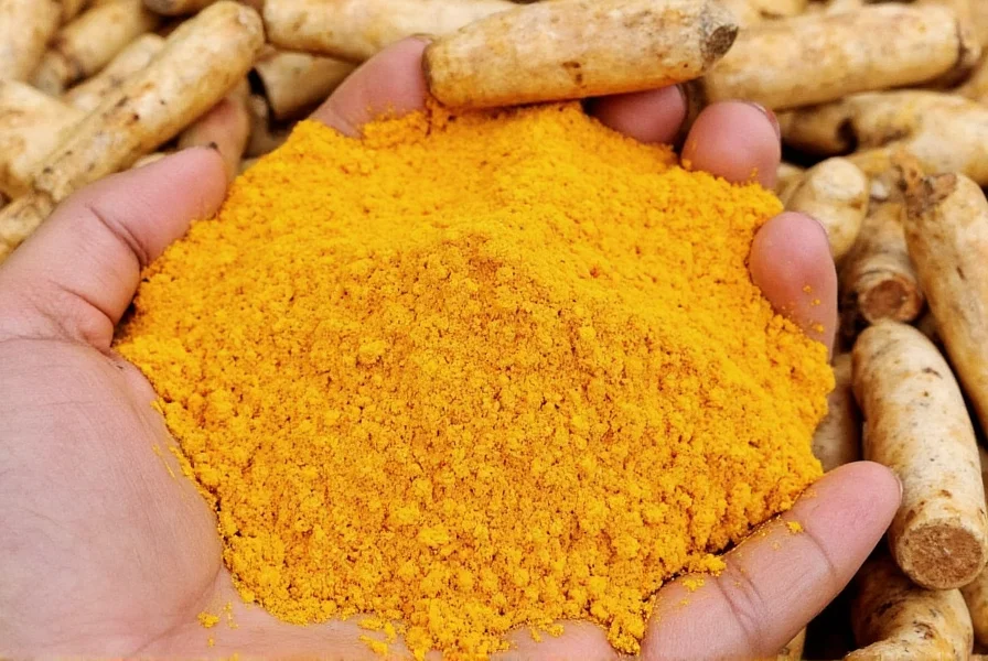 Turmeric root and powder showing the spice that has the pronunciation TER-uh-mer-ik