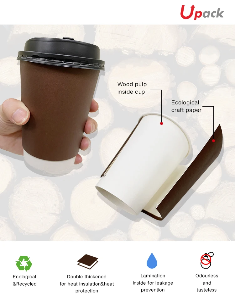 Vidro de papel personalizado de Logo Compostable Coffee Cups 8oz 12oz 14oz 16oz 22oz da cópia para a bebida quente