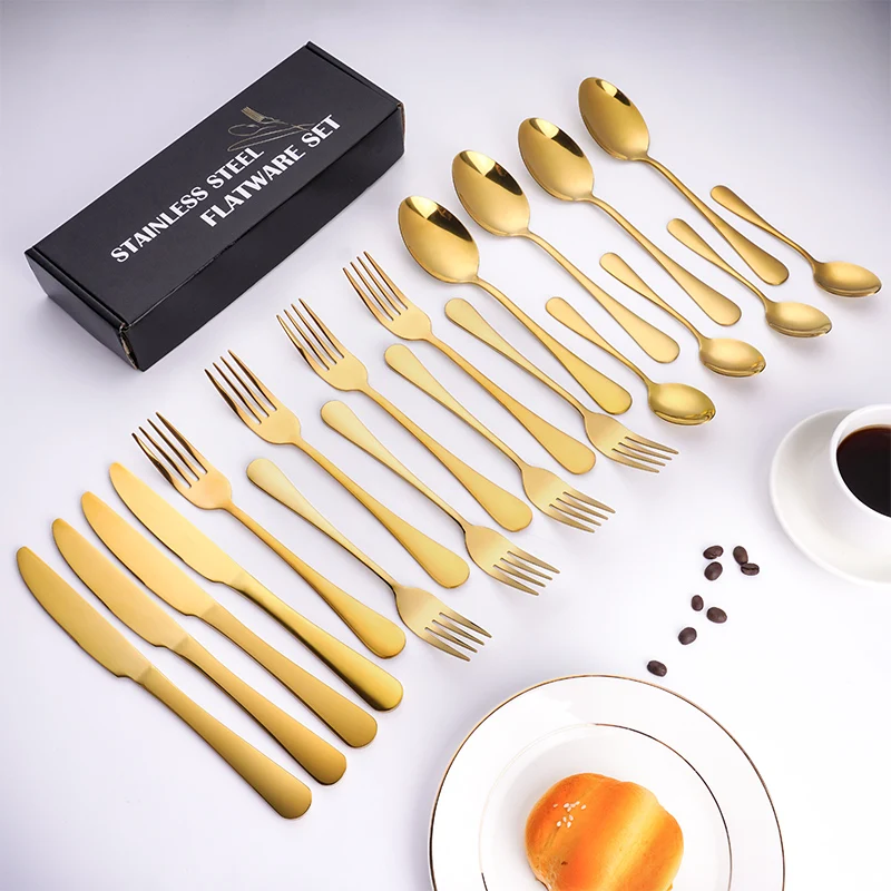 

20 Pcs Stainless Steel Silverware With Box Home Wedding Black Bestek Knife Spoon Fork Gold Cutery Flatware Set, Silver,gold,black,rose gold,colorfui