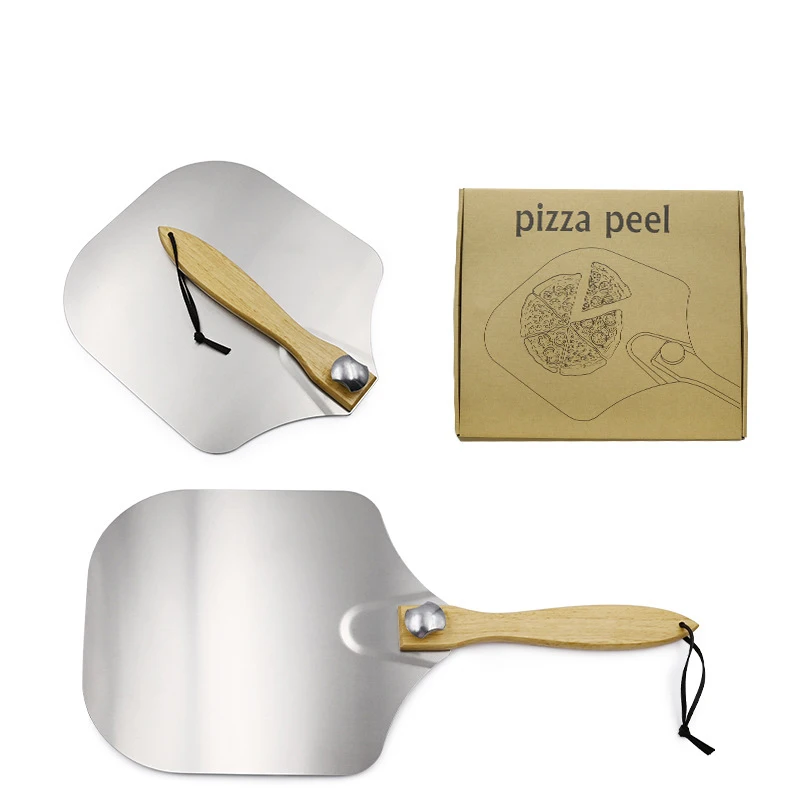 

Easy Storage Pizza Bread Pie Pastry Foldable Pizza Peel Rocker Cutter Server Set 12" x 14" Aluminum Metal Pizza Peel