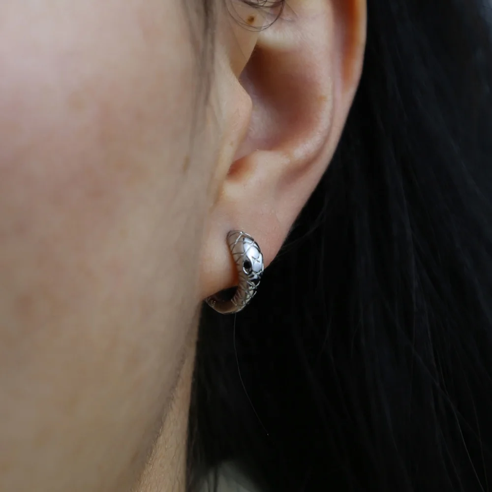 

Real 925 Sterling Silver Snake Hoop Earrings for Women Punk Style Small Circle Black Cz Paved 10mm Animals Earrings Girl Jewelry