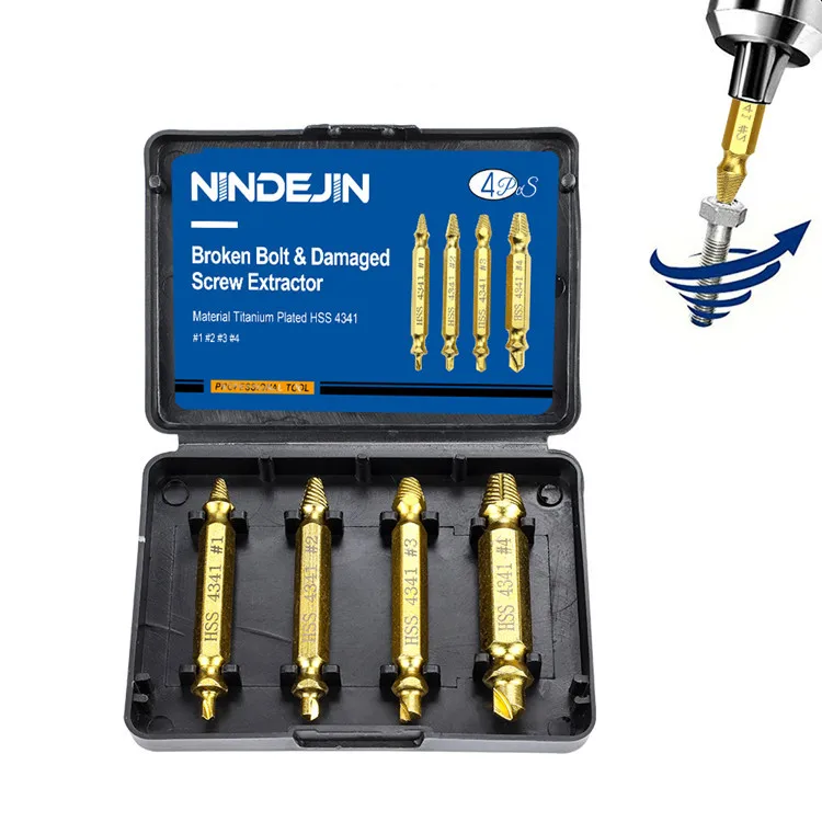 4pcs Titanium Plated Speed Out Screw Extractor Tool Set Efficient Broken Bolt Remover Screw Extractor