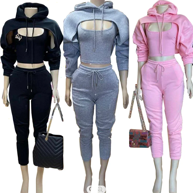 

Women Elastic Waist Sport Pants Solid Color Sweatpants Baggy Ankle-length Multi Color Trousers 3-piece set plus size pants, Customized color