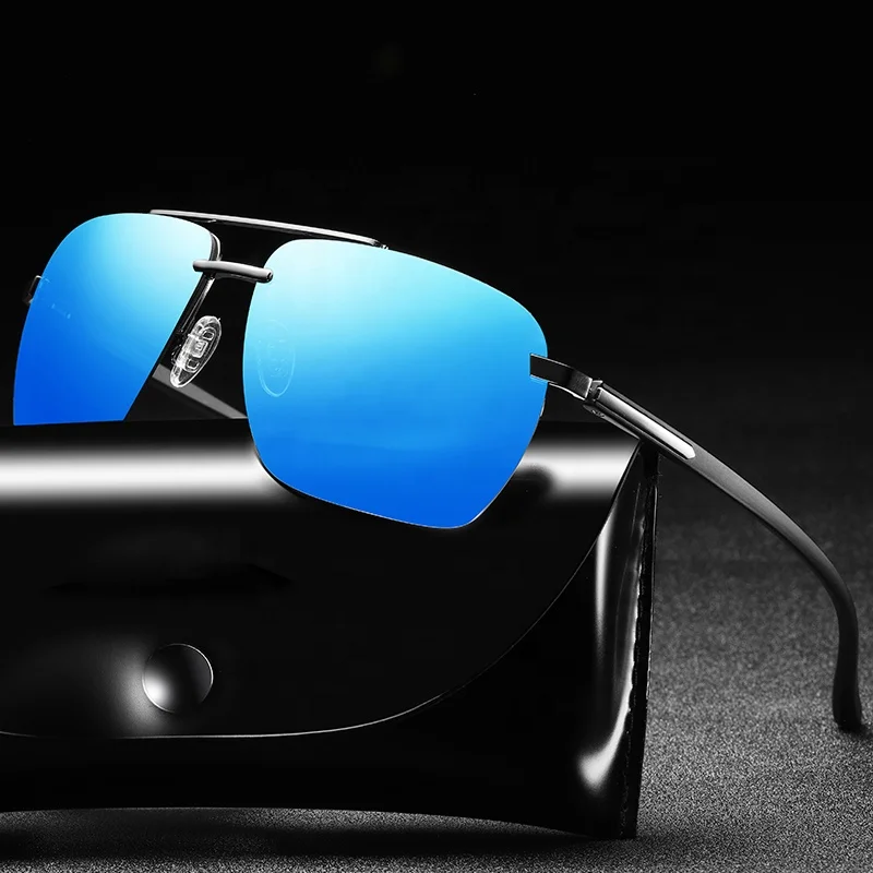 

New fashion semi rimless square metal driving polarized sunglasses men