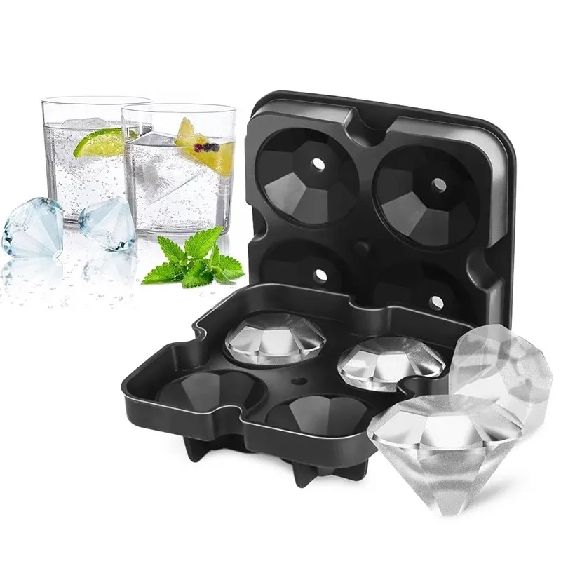 

2021 Best Selling Food Grade Approved Diamond Shape Silicone Ice Cube Tray Maker Bpa Free 4 Cavity Diamond Ice Mold, Pink, green, blue