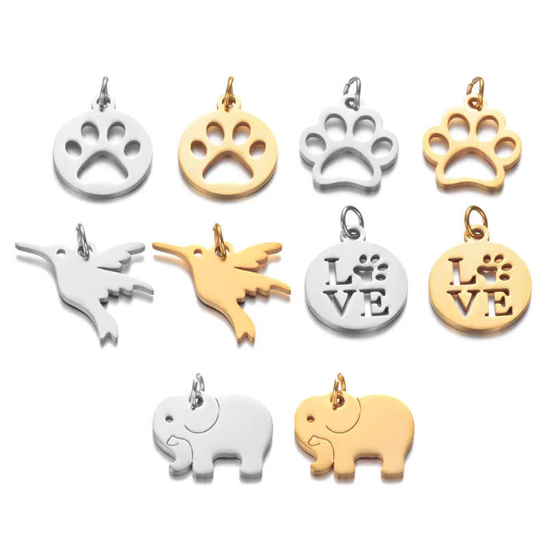 

Hobbyworker Stainless Steel Handmade Elephant Dog Paw Hummingbird Pet Pendant for DIY Bracelet Necklace Jewelry Making