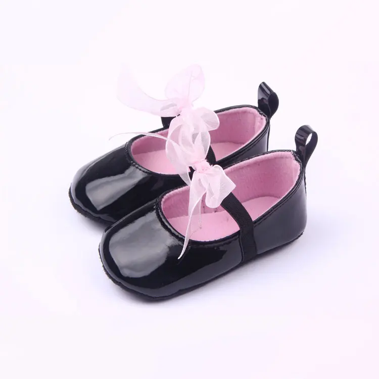 

First Steps Black Princess Baby Shoes for Toddler Children, Picture shows