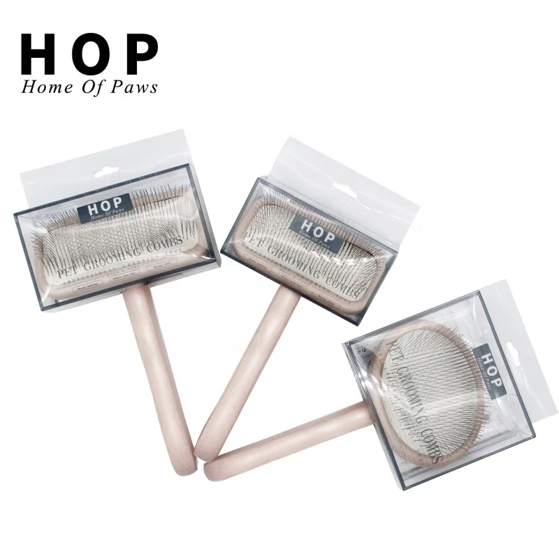 

Factory Wholesale LOW MOQ Upscale Three Styles Wood Pet Cat Dog Hair Grooming Slicker Brush, Ivory