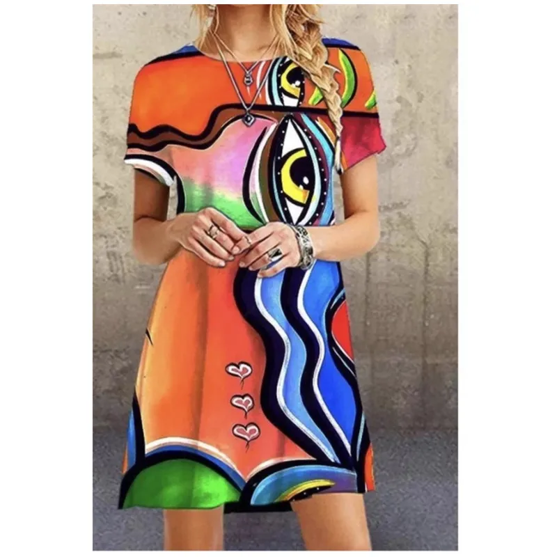 

Best Selling Europe and America popular abstract art print large loose dress, As the picture show