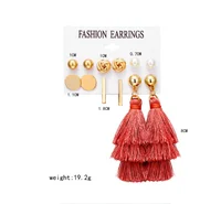 

6 Pair Earring Gold Round Disc Tassel Earrings Women For Fashion Girl Jewelry