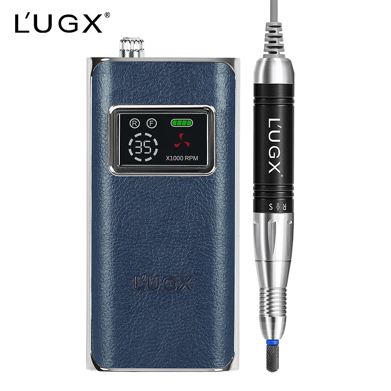 

lugx OEM/ODM 2022 new model Microfiber Leather Rechargeable Portable 35000 rpm coreless Nail Drill, Blue/green