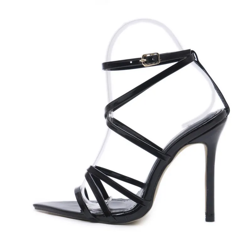 

2022 Summer Sexy Party Pointed Fish Mouth Cross stiletto shoes Yellow High Heel sandals ladies genuine leather heel shoes