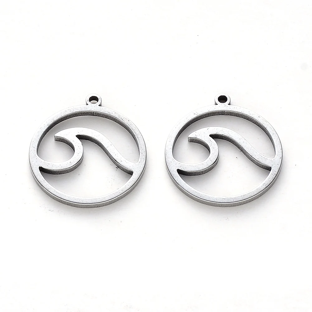 

PandaHall 304 Stainless Steel Laser Cut Round Ring with Wave Pendants, Stainless steel color