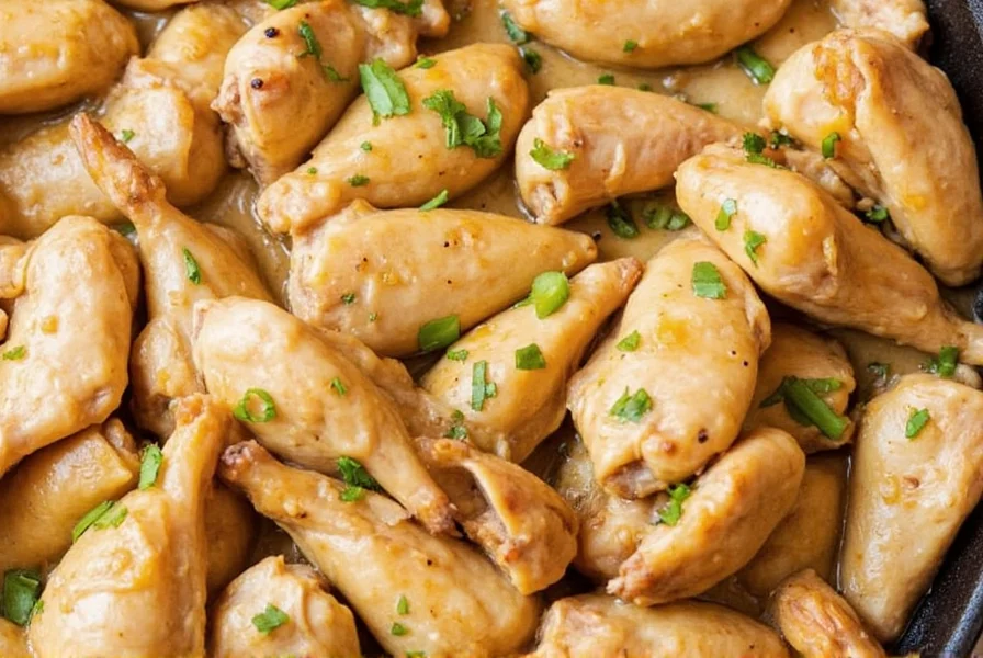 Traditional French chicken with forty cloves of garlic served in ceramic dish