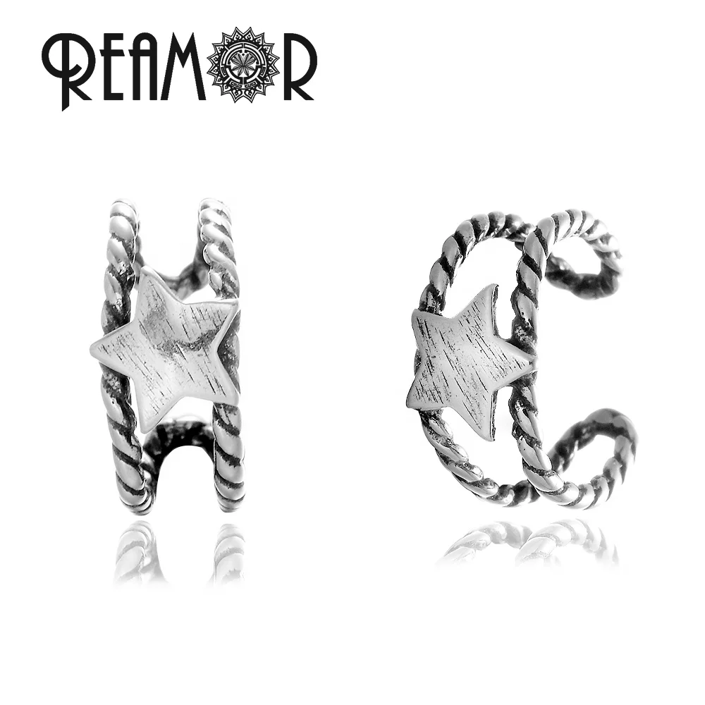 

REAMOR Women Lucky Star Cuff Wrap Earrings Vintage Silver Stainless Steel with No Piercing U Shape Earrings for Men Women