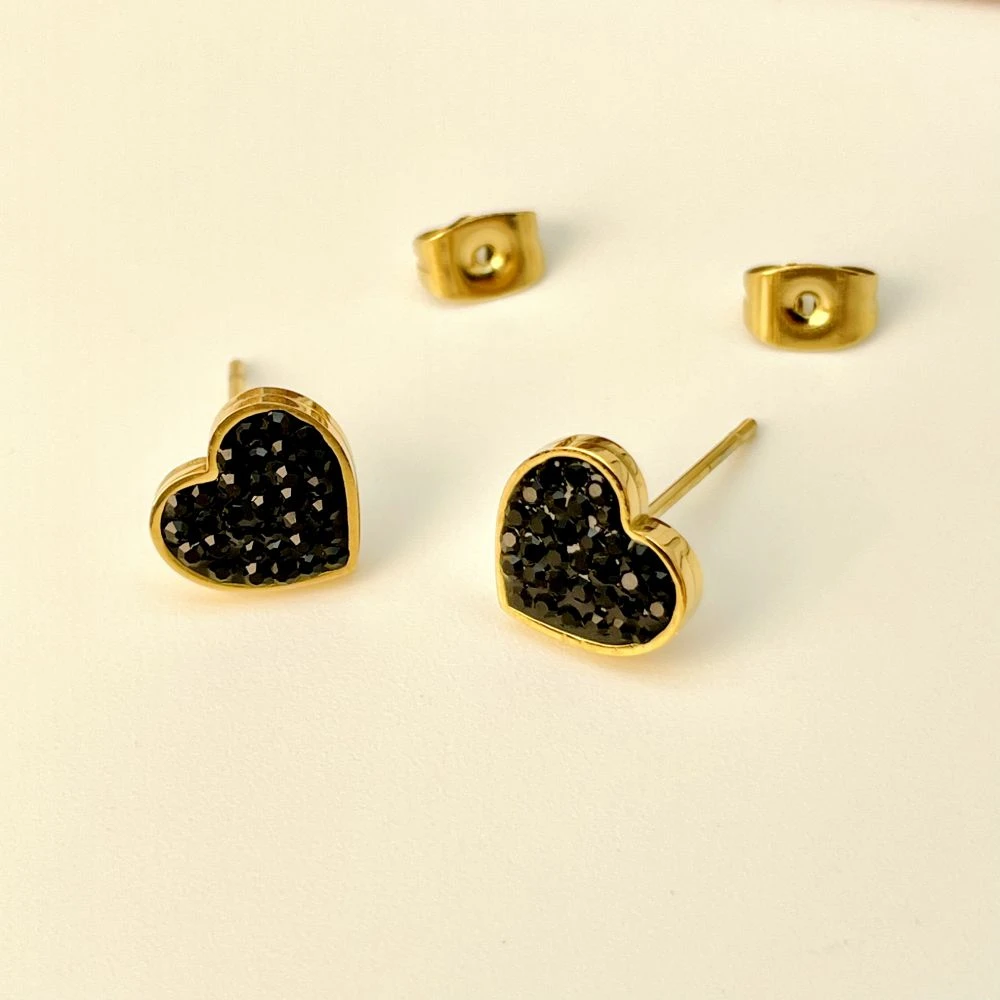 

2021 New Trend Elegant Black Heart Earrings With Diamond All Match Gold 21524 Stud Earring Sets, 14k plated gold