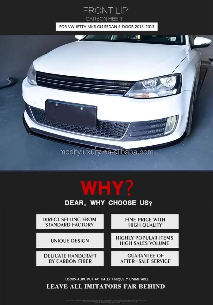 Carbon Fiber Front Bumper Lip Spoiler For Vw Jetta Mk6 Gli Sedan 4door