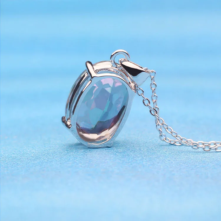 Oval 10*14 rainbow Mystic Fire Topaz Loose Gemstone 925 Sterling Silver  Pendant