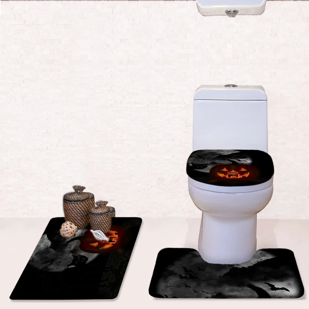 

Bath Mat Set Bathroom Halloween Style Pattern Print Bathroom Mat Set Wholesale Hot Sale Bathroom Mats 3 Piece Rugs Set, Customized color