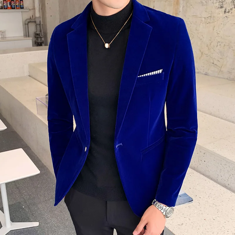

Business style soft velvet slim jacket men's coat men's casual suit