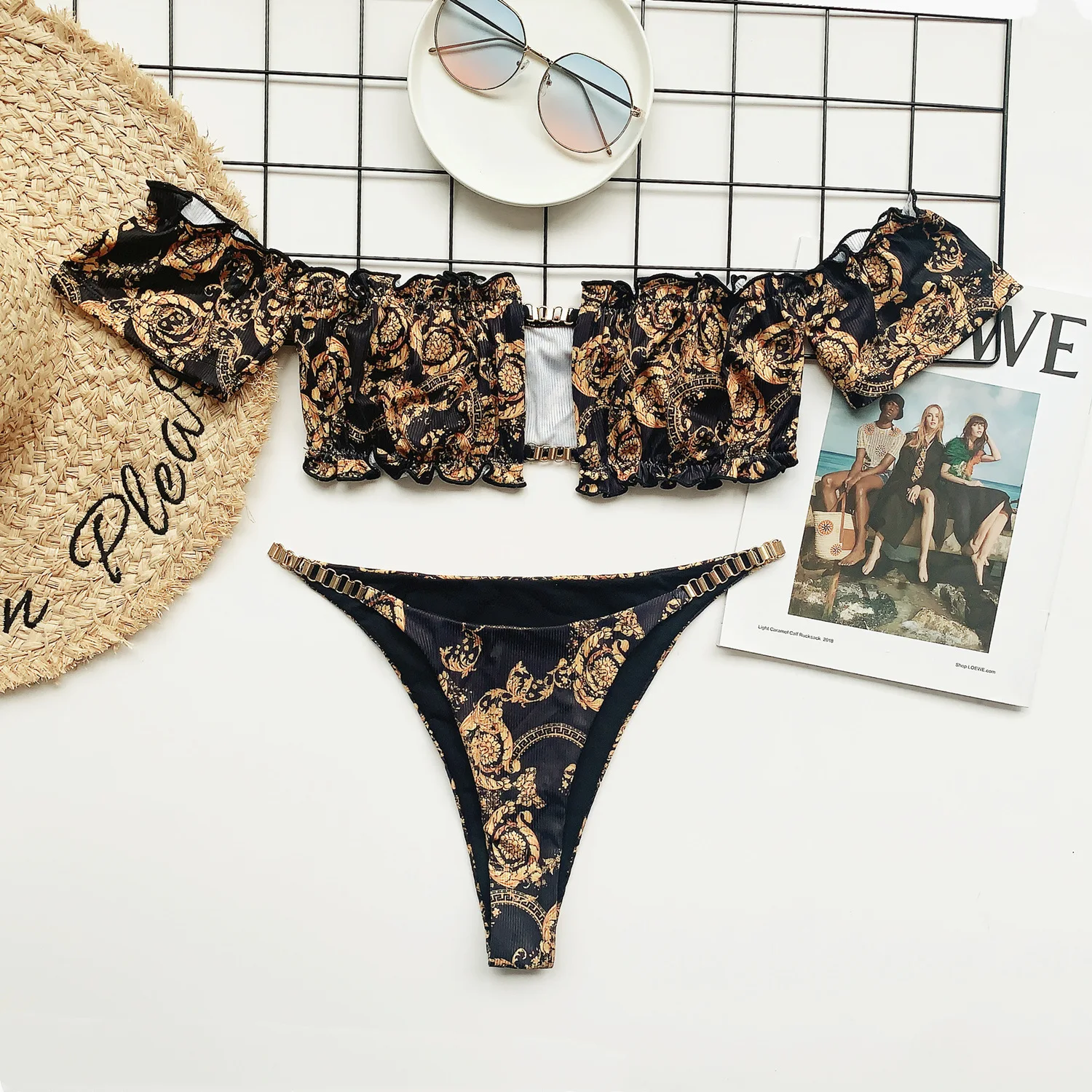

new style bikini retro print swimsuit flounces women swimsuit, Customized color