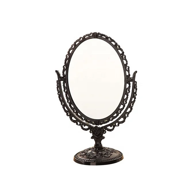 

Professional 2 Sided Makeup Mirror Oval Gold Elegant Vintage Design Standing Table Mirror, Black, silver