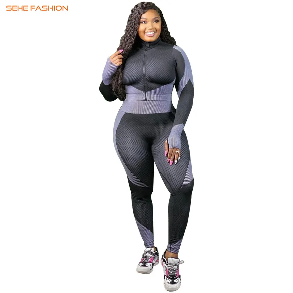 20715mx54 Breathable Long Sleeve Fitness Jumpsuit Women Plus Size Sehe