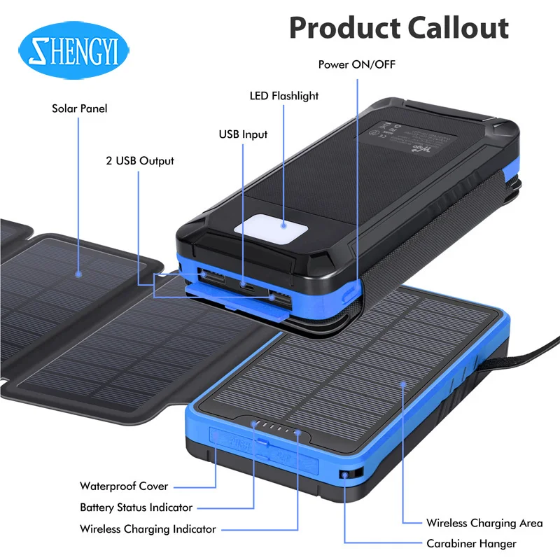 

20000mah 40000mah Solar Phone Charger Mobile Power Bank Wireless Powerbank Charger