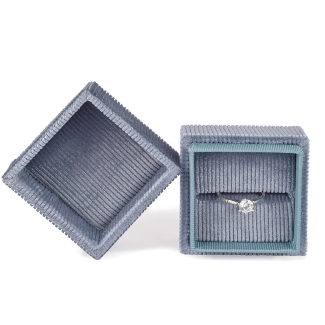 

Wholesale custom romantic square mini vintage dark grey velvet jewelry wedding ring box for woman, Pink white grey red