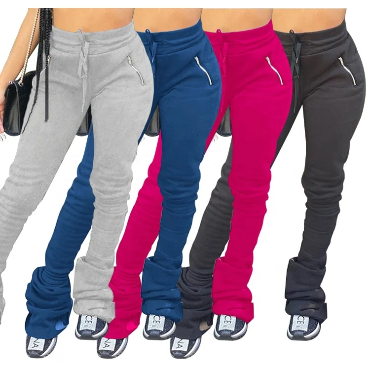 

Casual Clothing Sweatsuit Plus Size Sporting Joggers Trousers Woman Stacked Sweat Pants, Blue / gray / black / rose red