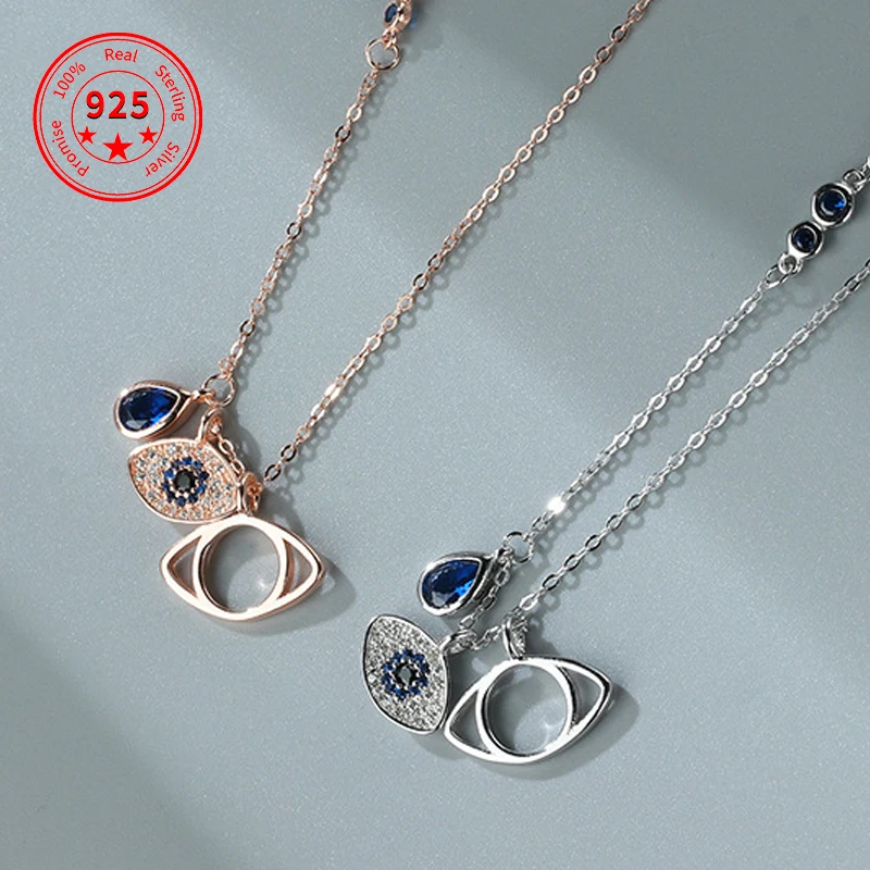 

2021 New 925 Sterling Silver Evil Eye Pendant Necklace Austrian Crystal Clavicle Chain Eye Fashion Jewelry