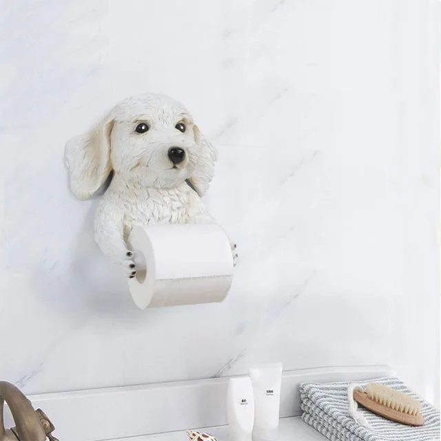 Cute Cartoon Dog Toilet Paper Roll Holder Wall Decor Personality Resin