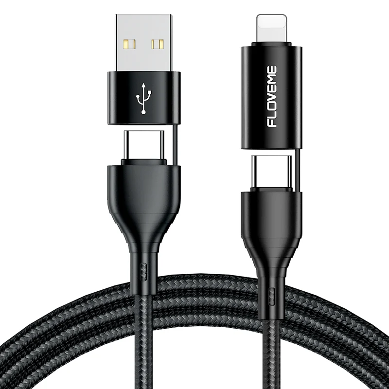 

Free Shipping 1 Sample OK FLOVEME 4 in 1 PD Fast Charging Data Cable Type C to Type C 60W Charging Cable for iPhone