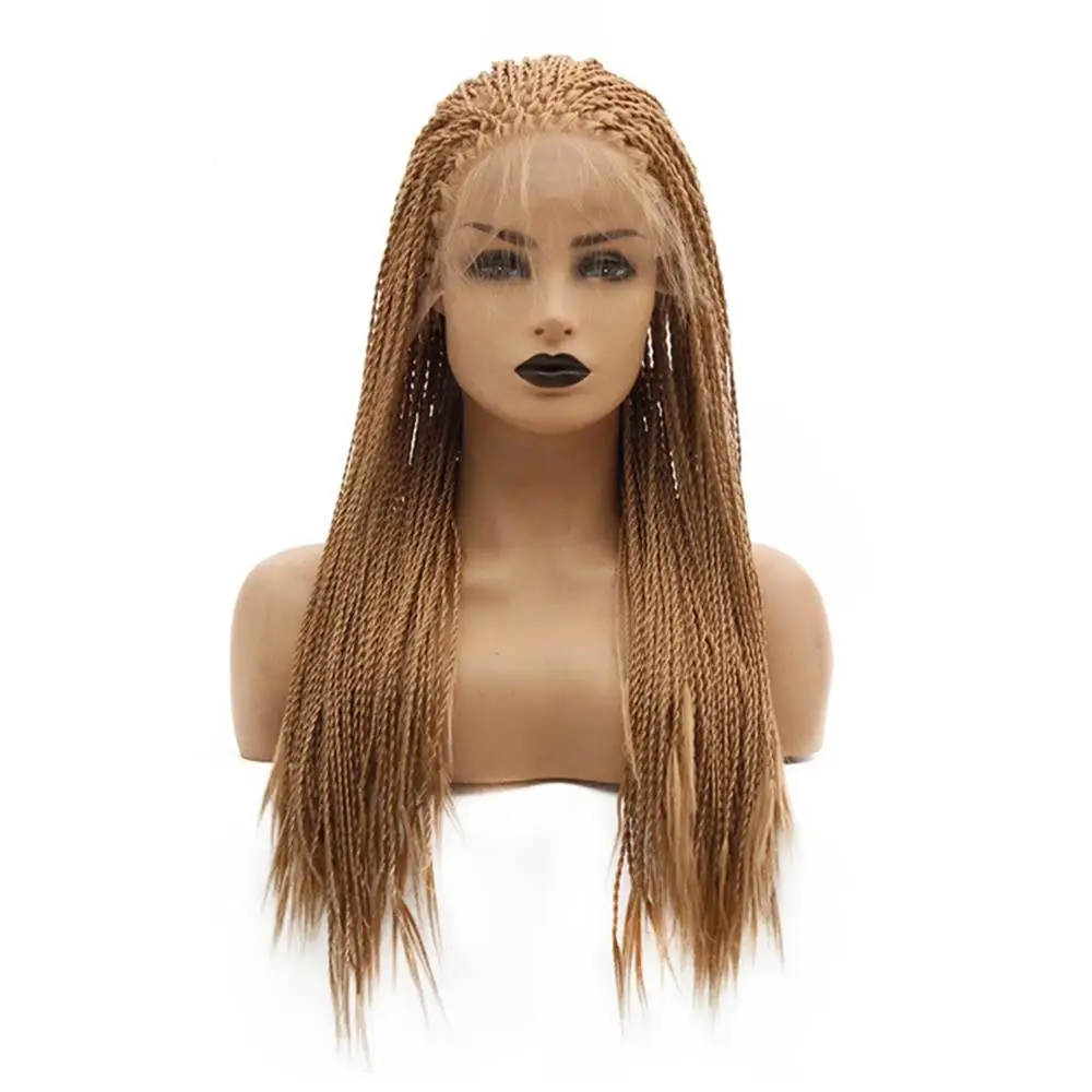 

Cornrow Twist Braided Lace Wig Temperature Resistant Fiber Fulani Senegalese Micro Blue Pink 613 Synthetic Lace Front Braid Wig