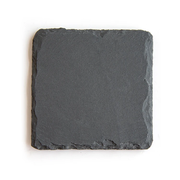 

Wholesale Custom Logo Black Natural Square Round Slate Coasters For Drink