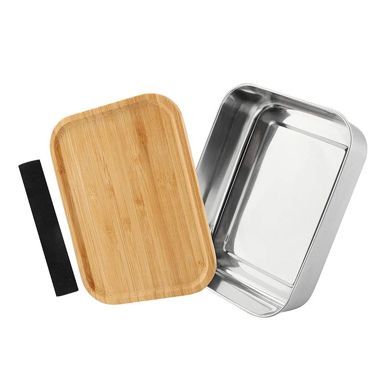 

Mikenda 304 stainless steel Metal Material Eco-Friendly Wholesale Bamboo lid lunch box, Customized color