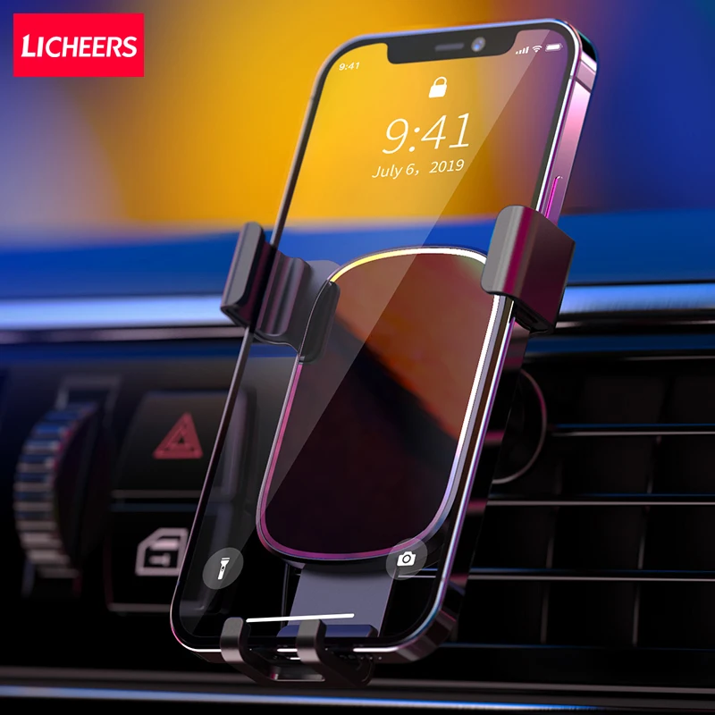 

Licheers New Car Phone Holder Air Vent 360 Rotation Gravity Auto Tempered Glass Panel For Iphone Cell Phone Car Holder Mount, Black