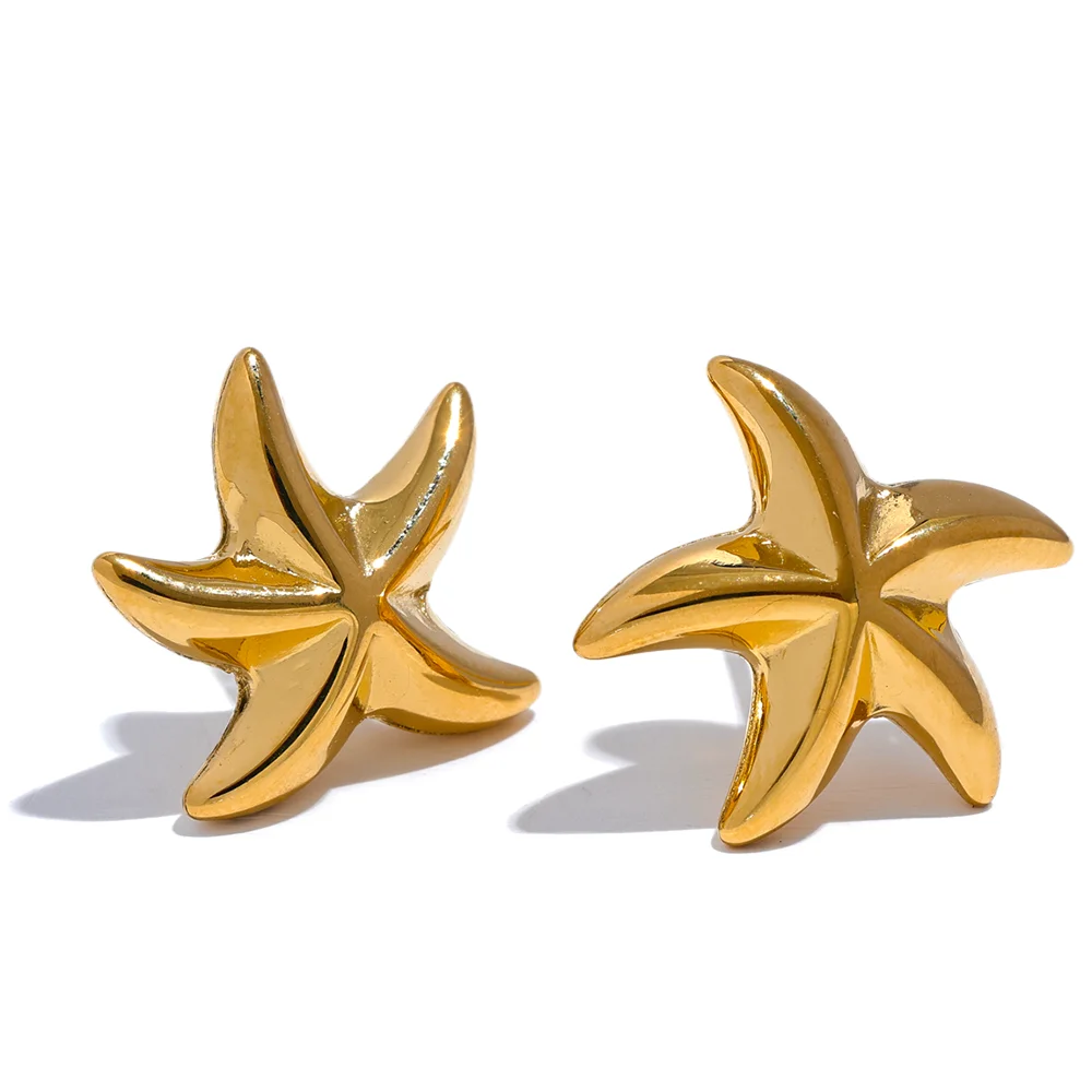 

JINYOU 1410 Waterproof Stainless Steel Metal Starfish Stud Earrings Fashion Daily Texture Beach Jewelry Gala Gift 2023